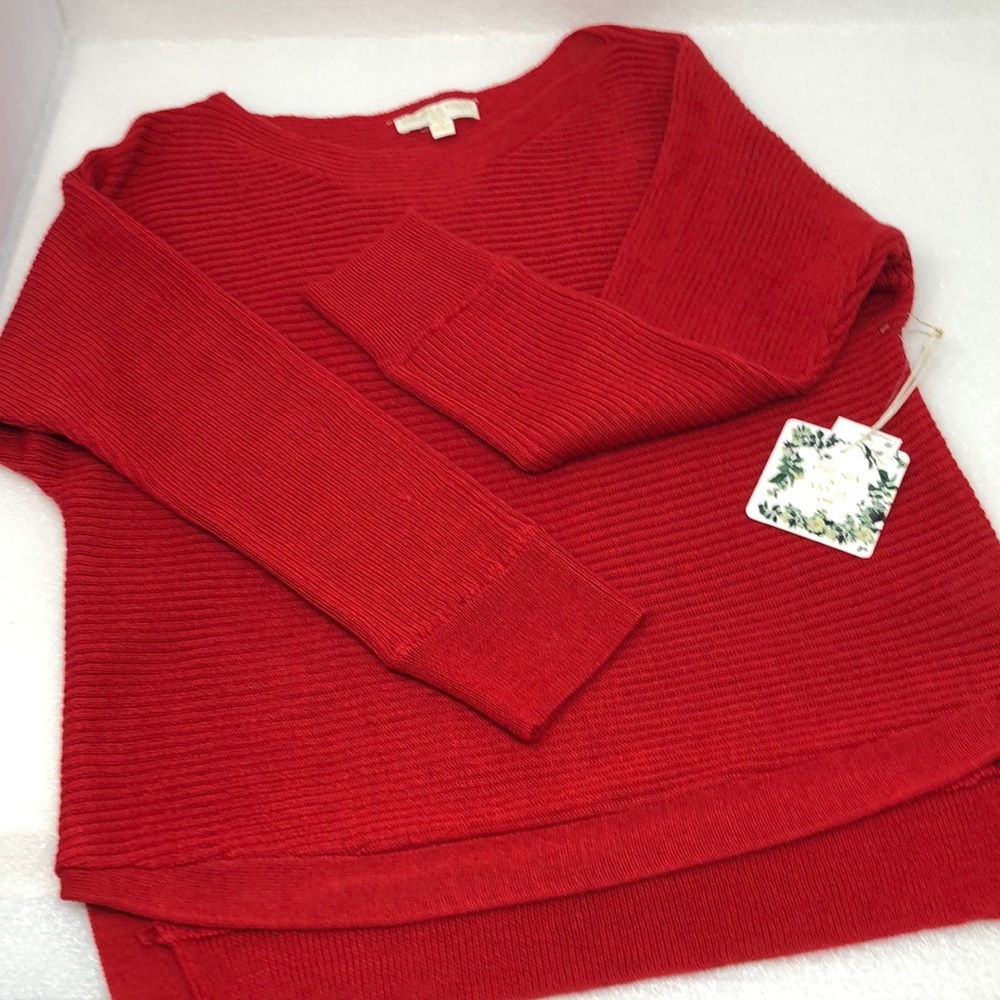 NEW Chelsea & Violet Girls Sweater Red Wool Blend Boatneck Ribbed Knit Medium